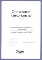 Сертификат специалиста по работе с «Яндекс.Директ», 2013г.