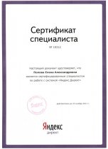 Сертификат специалиста по работе с «Яндекс.Директ», 2011г.